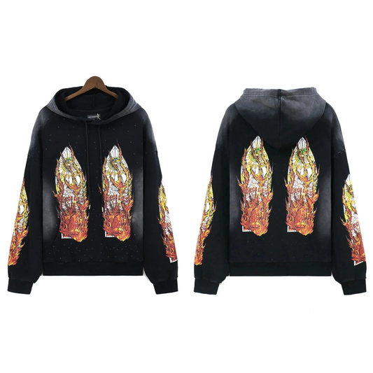 WDW WASHED DIAMOND CRUSTED HOODIE BLACK