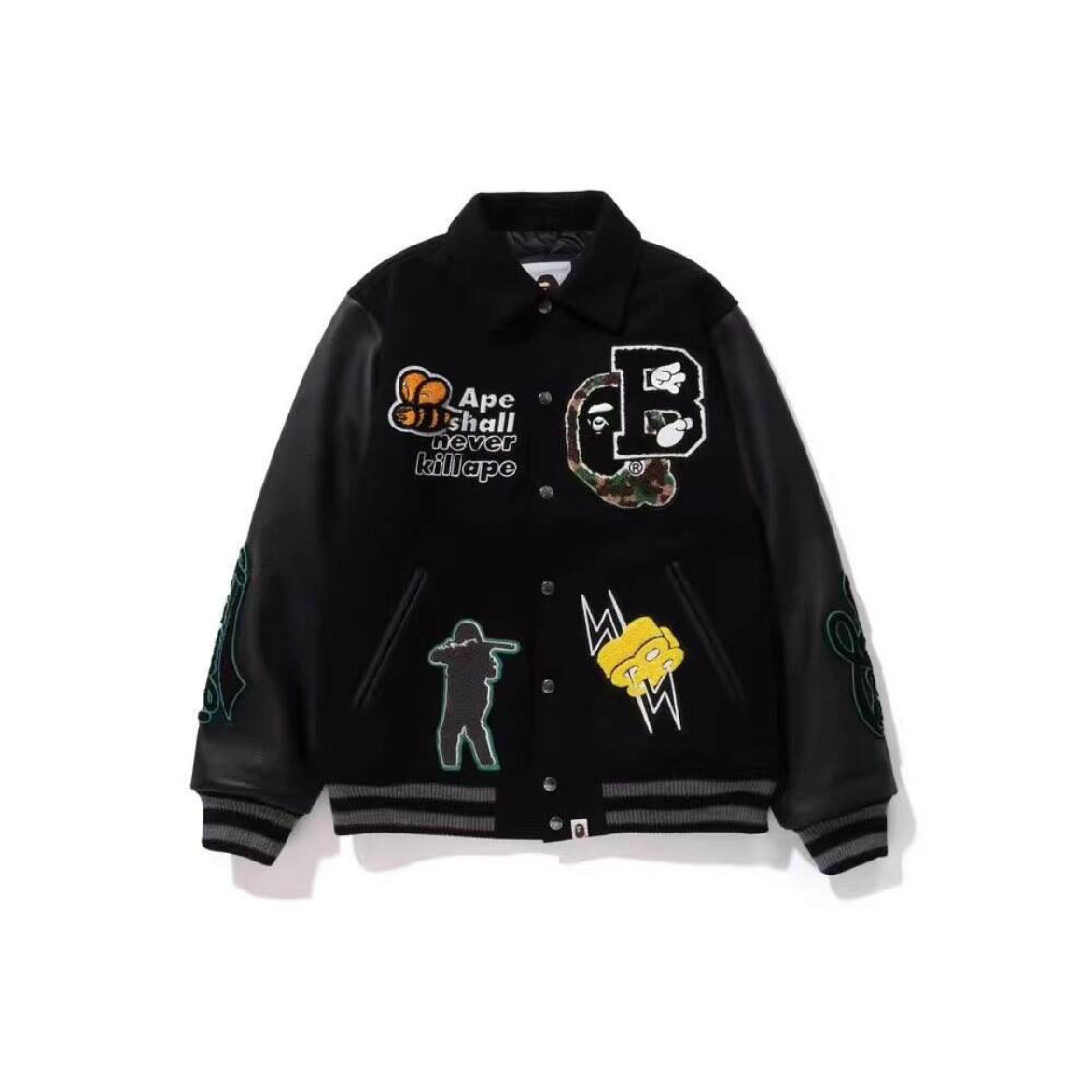 BAPE APE NEVER KILL BAPE BOMBER BLACK