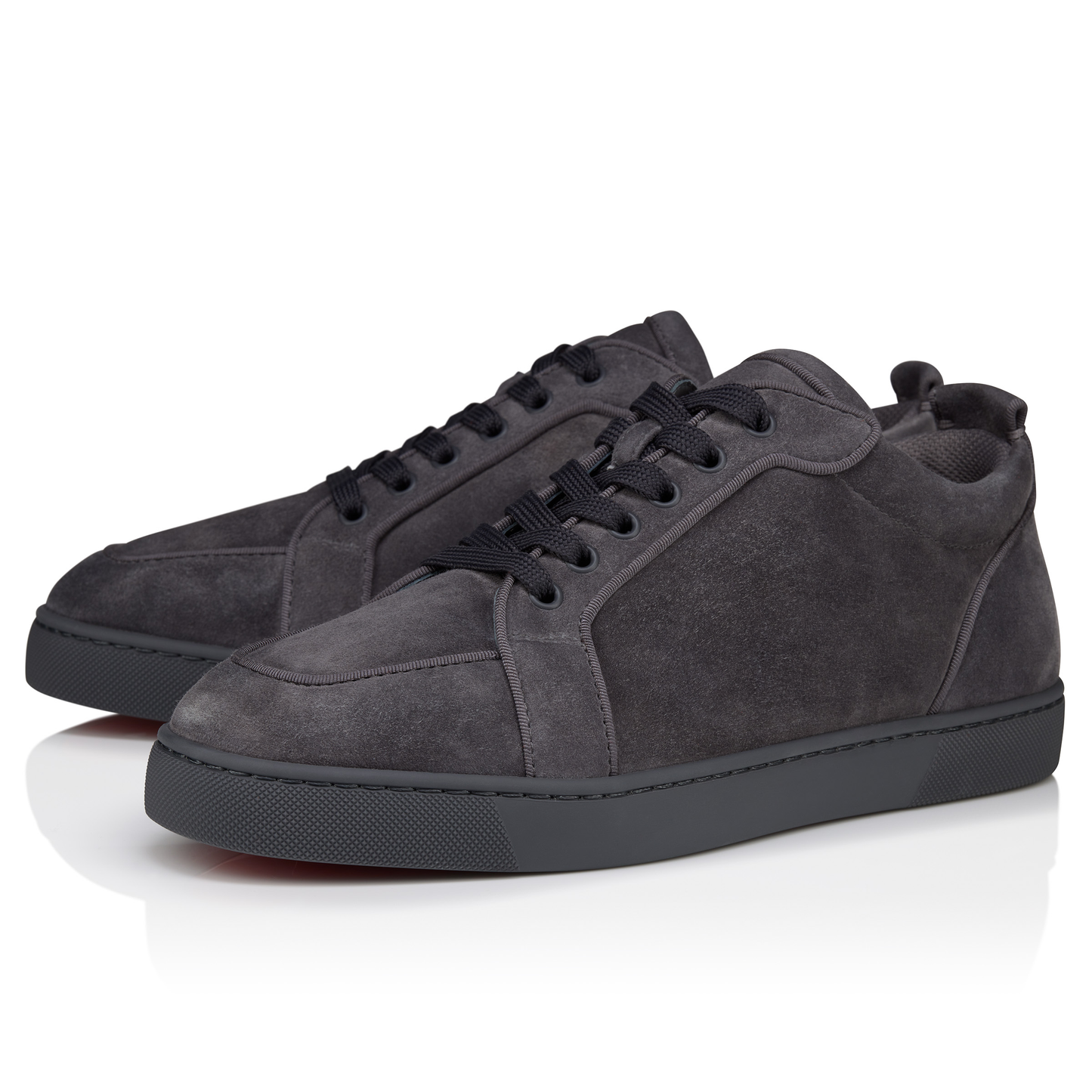LOUBOUTIN GRAY SUEDE EMBROIDERED SNEAKERS REDBOTTOMS