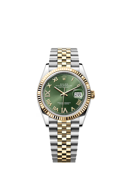 ROLEX DAY-DATE TWO-TONE GREEN ROMAN NUMERAL DIAL FLUTED BEZEL