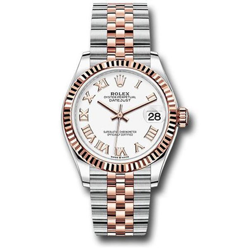 ROLEX DAY-DATE TWO-TONE EVEROSE GOLD WHITE ROMAN NUMERAL DIAL FLUTED BEZEL