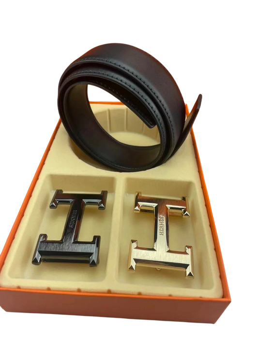 HERMES BLACK BELT WITH BLACK AND GOLD BUCKLE