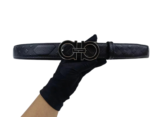 FERRAGAMMO BLACK STRIPE PATTERN BELT