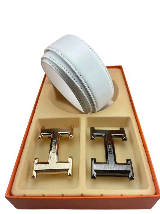 HERMES WHITE BELT WITH GOLD AND BLACK BUCKLE