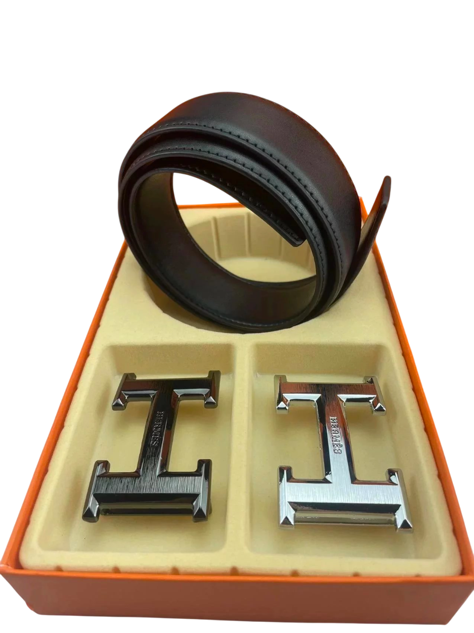 HERMES BLACK BELT WITH SILVER AND BLACK BUCKLE