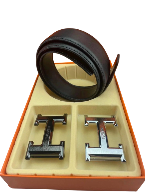 HERMES BLACK BELT WITH SILVER AND BLACK BUCKLE