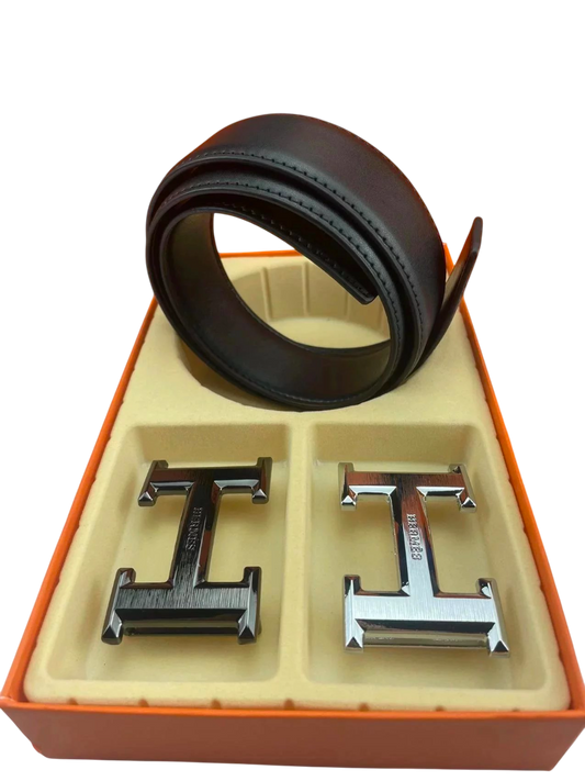 HERMES BLACK BELT WITH SILVER AND BLACK BUCKLE