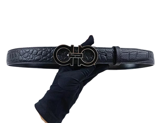 FERRAGAMMO BLACK TEXTURED BELT