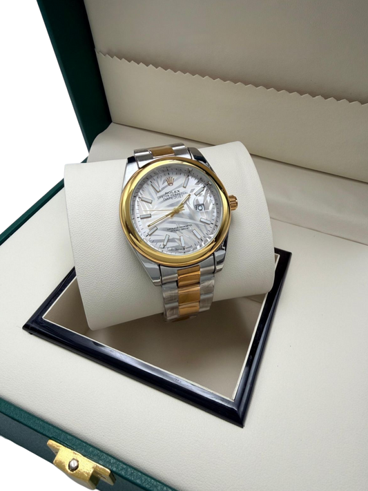 ROLEX PALM DIAMOND LINEN DIAL TWO TONE OYSTER BRACELET