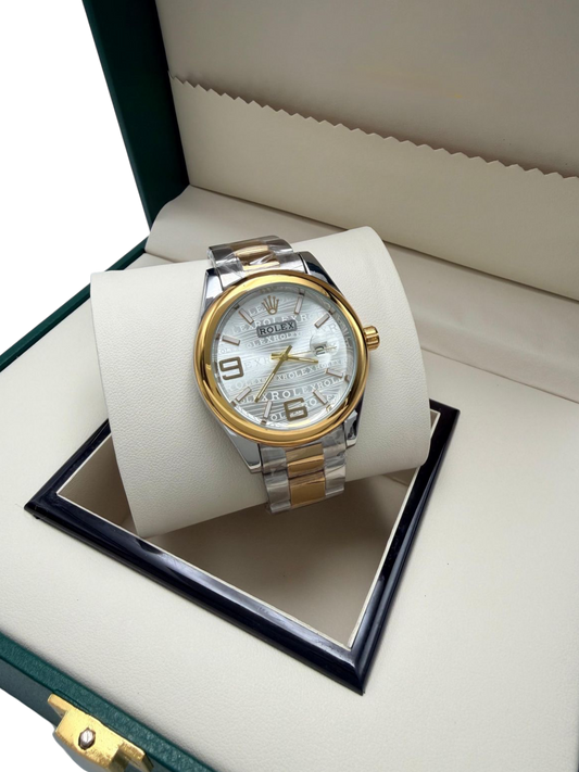 ROLEX  TEXTURED LINEN DIAL GOLDEN SILVER OYSTER BRACELET