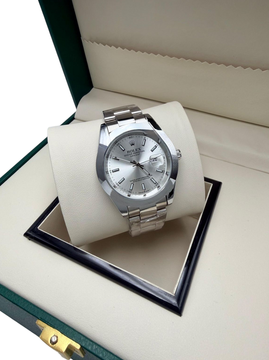 ROLEX FULL SILVER LINEN DIAL OYSTER BRACELET